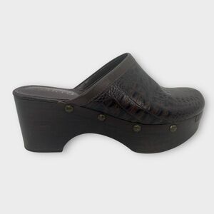 Franco Sarto‎ Wooden Sole Mule Clog Sandals Leather Upper Size 7.5 Nice!